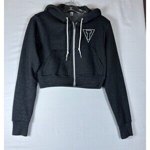 American Apparel Flex Fleece Collection dark grey hoody cropped zip front Small